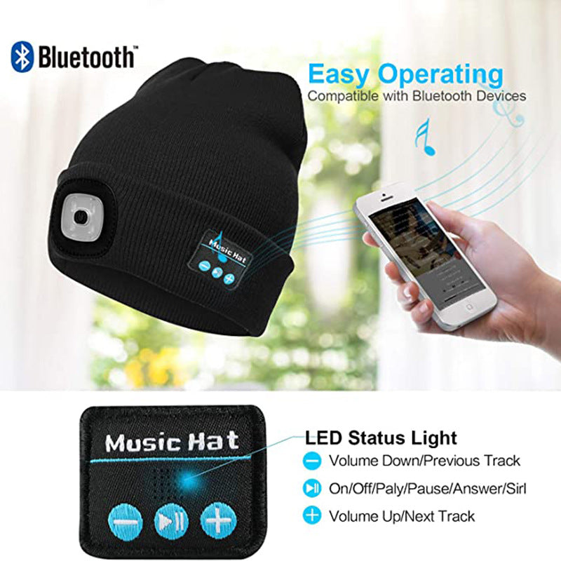 LED hat with stereo headphones